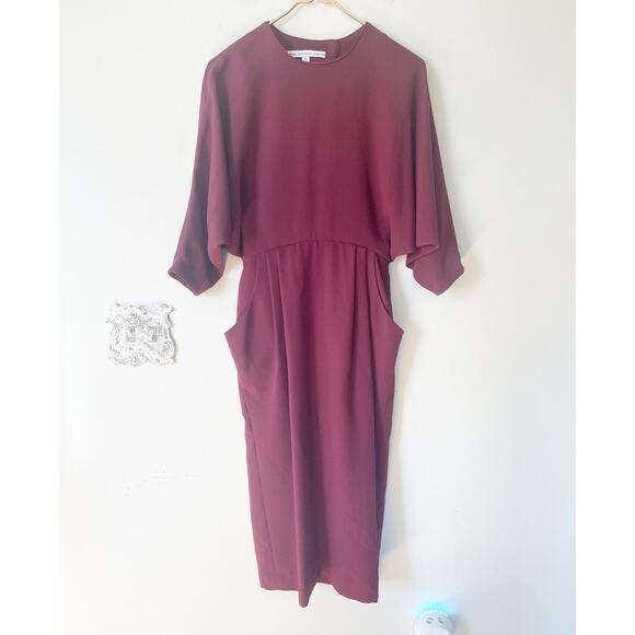 & Other Stories Burgundy Open Back Bat Wing Crepe Midi Dress 4 / S - Picture 5 of 13